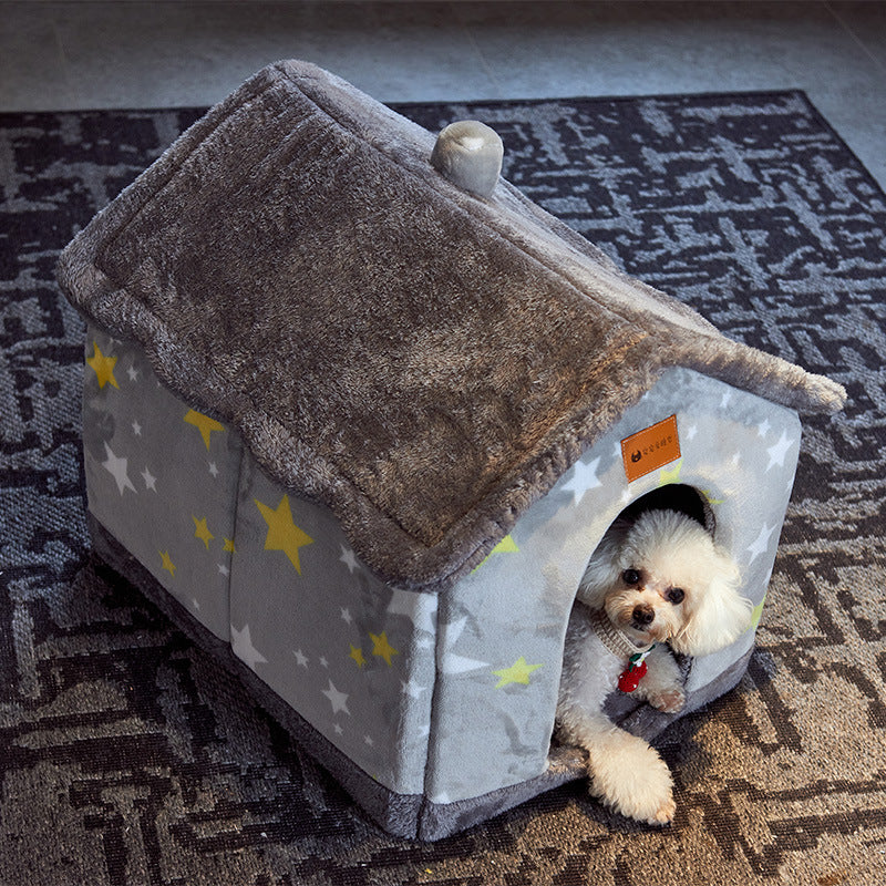 Foldable Dog House Pet Cat Bed Winter Dog Villa Sleep Kennel Removable Nest Warm Enclosed Cave Sofa Pets Supplies