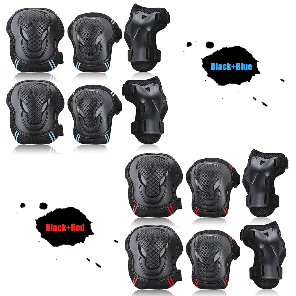 6PCS Safety Protector Kit Knee Elbow Wrist Pads Guards Protective Equipment for Skateboard Cycling Skating Scooter Knee Pads Set