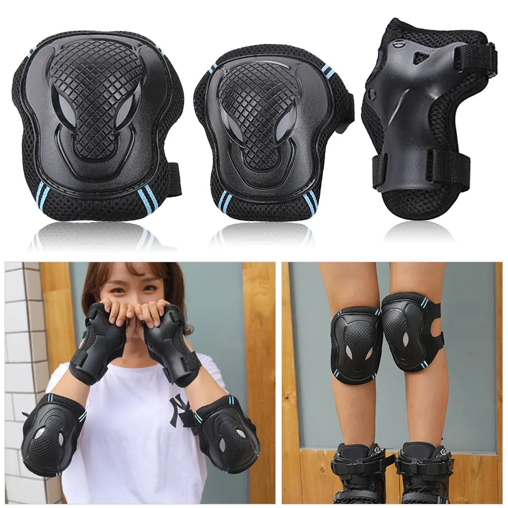 6PCS Safety Protector Kit Knee Elbow Wrist Pads Guards Protective Equipment for Skateboard Cycling Skating Scooter Knee Pads Set