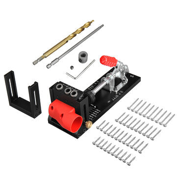 ENJOYWOOD XK4 Pocket Hole Jig Kit Aluminum Alloy Adjustable Woodworking Drilling Guide for Angled Holes with Drill Bit